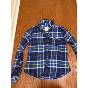 Abercrombie & Fitch Womens Blue Plaid Flannel Button Down Shirt Sm Long Sleeve